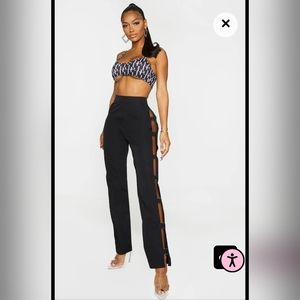 PrettyLittleThing Shape Woven Buckle Side Straight Leg Pant - Black, Sz: 10